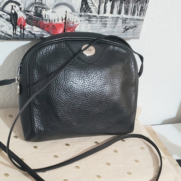 CHRISTIAN DIOR VINTAGE CLASSIC CALF BLACK  LEATHER CROSS BODY SLING BAG- FRANCE - Picture 8 of 14